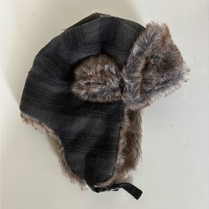 Ozark Trail Black Plaid Trapper Hat with Brown Faux Fur